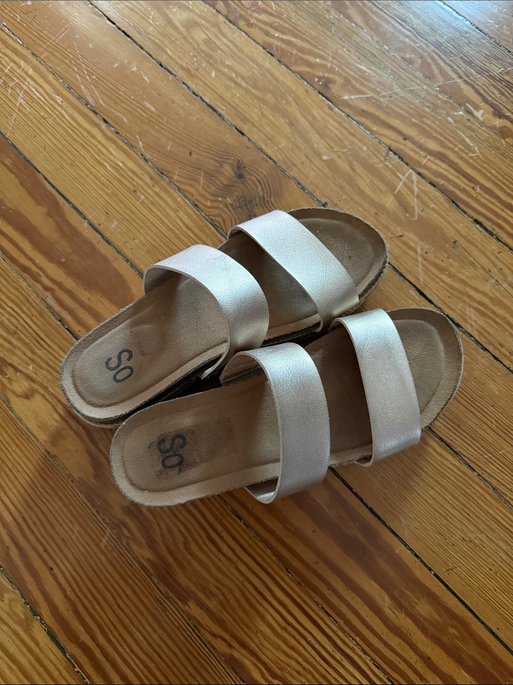 SO Metallic Double-Strap Slide Sandals - Champagne Gold